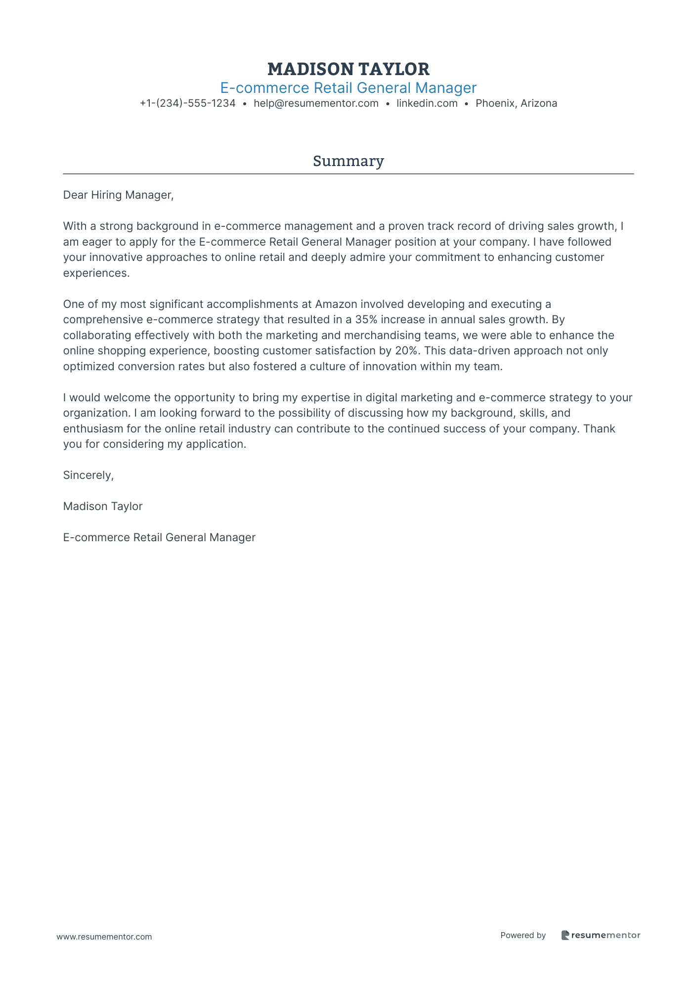 E commerce Retail General Manager