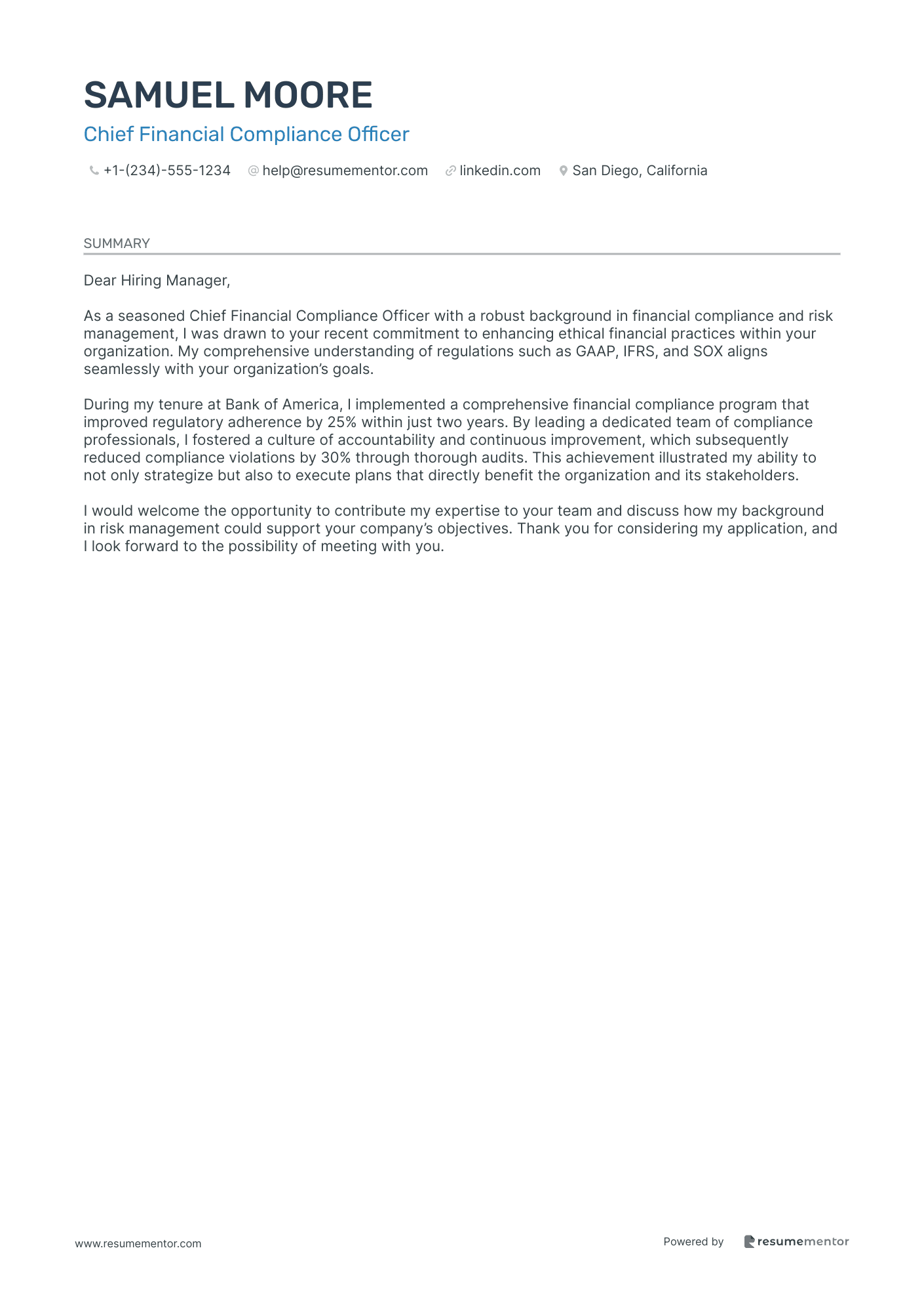 Chief Financial Compliance Officer