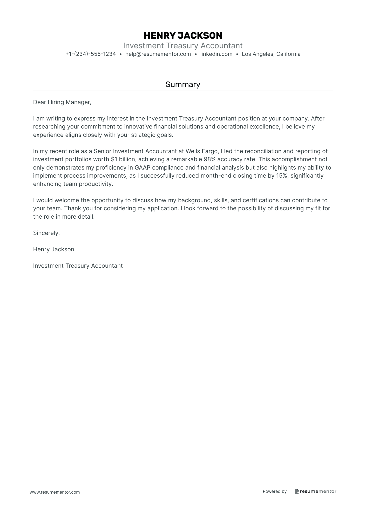 Investment Treasury Accountant