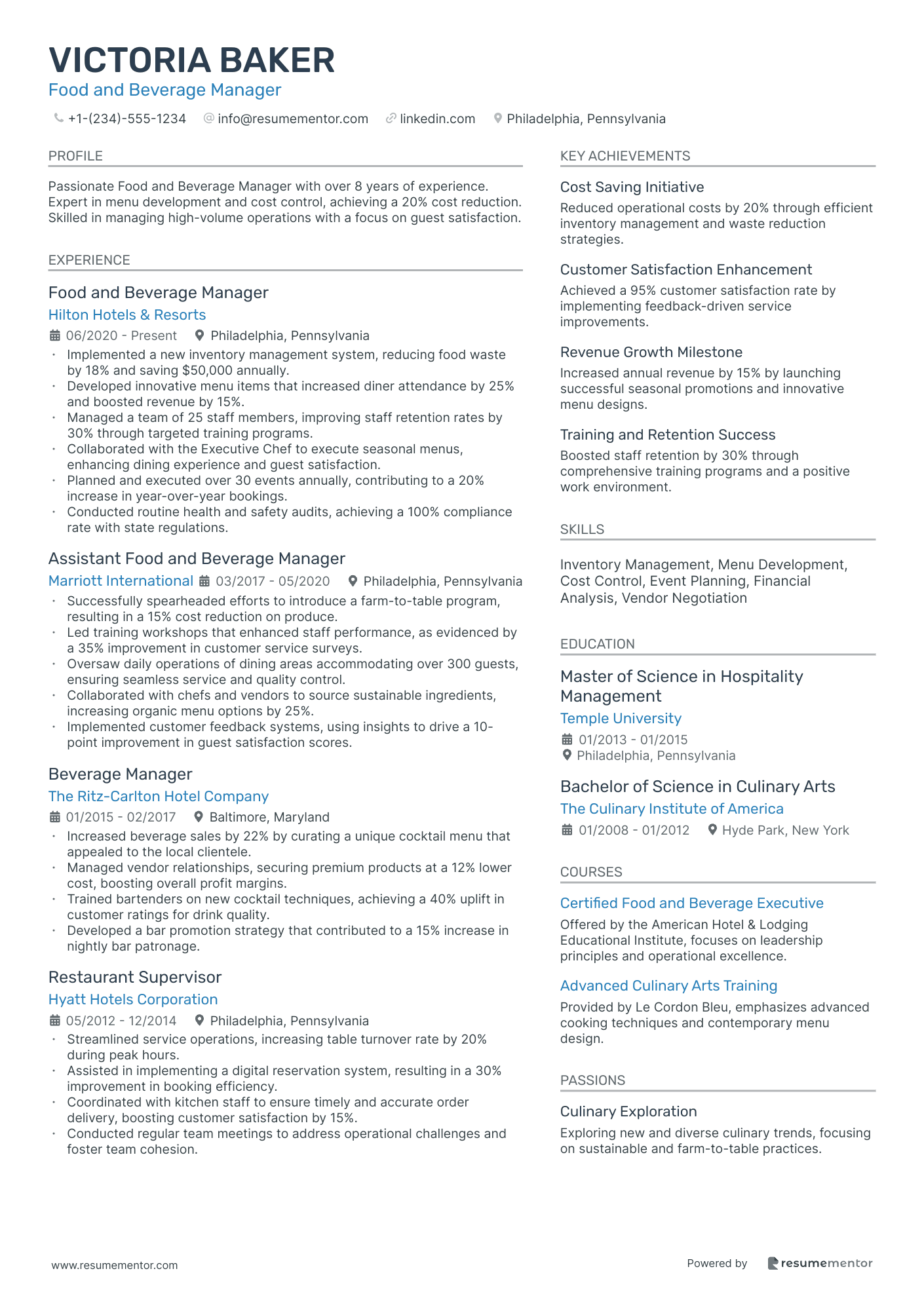 Food and Beverage Manager