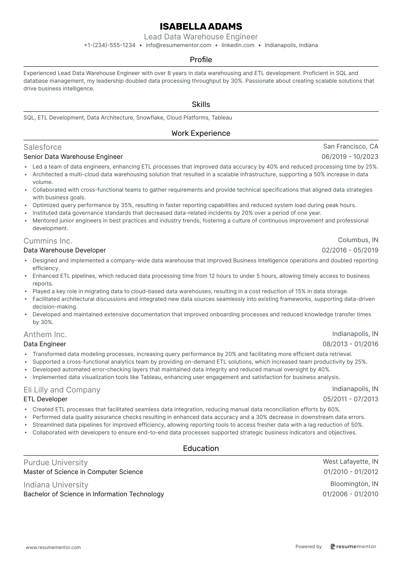Lead Data Warehouse Engineer