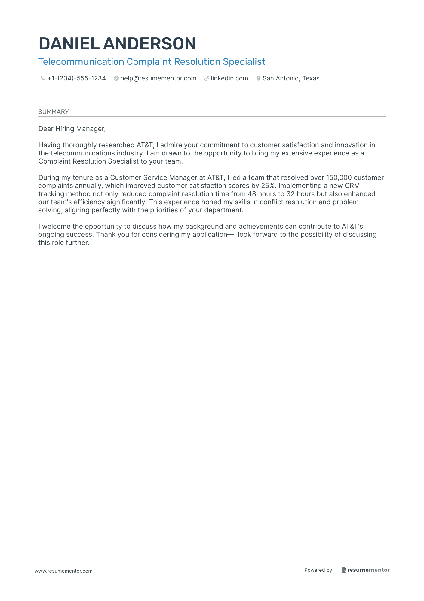 Telecommunication Complaint Resolution Specialist