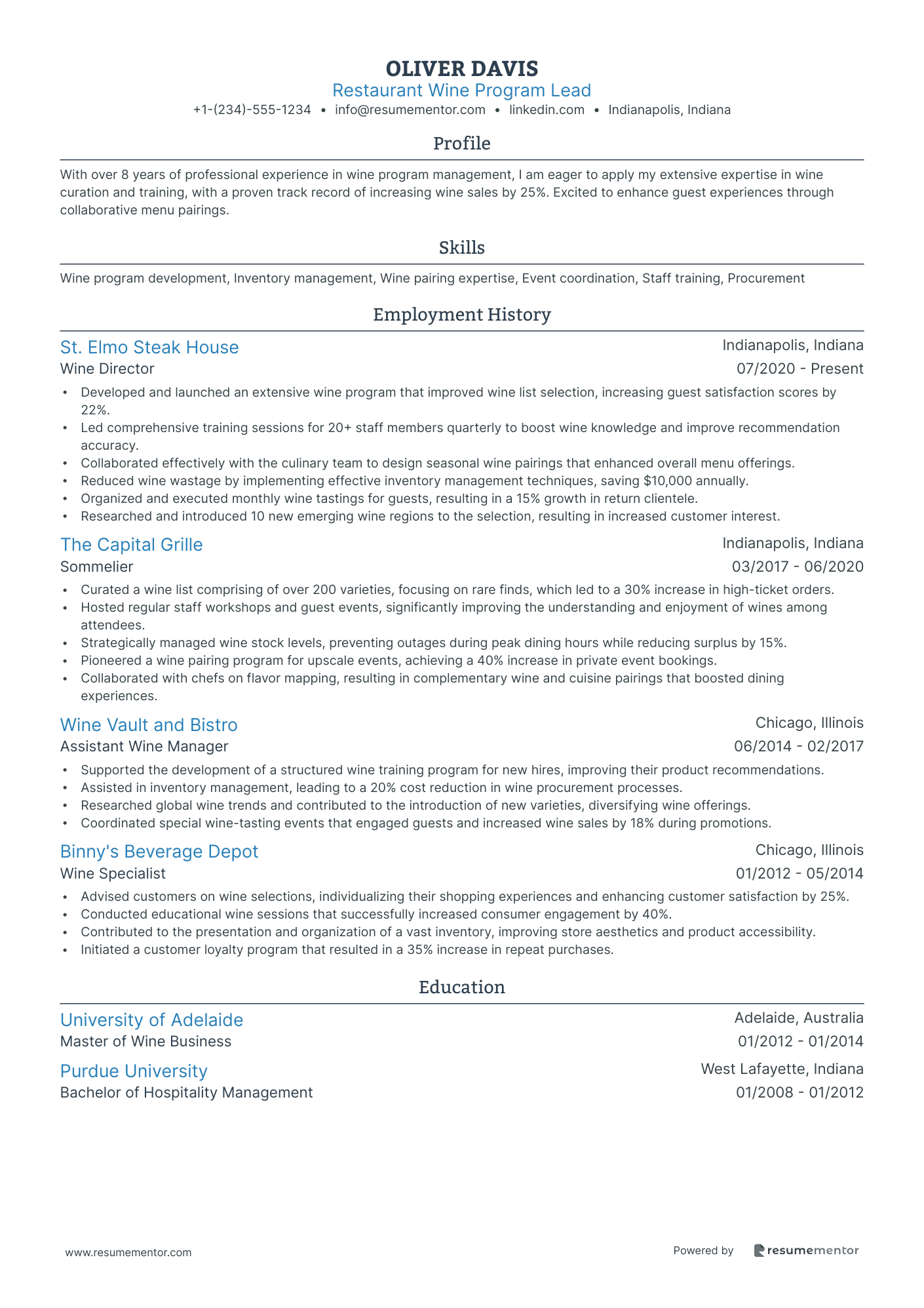 Restaurant Wine Program Lead