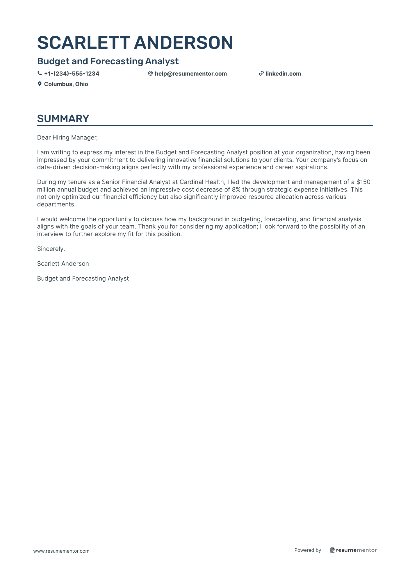 Budget and Forecasting Analyst