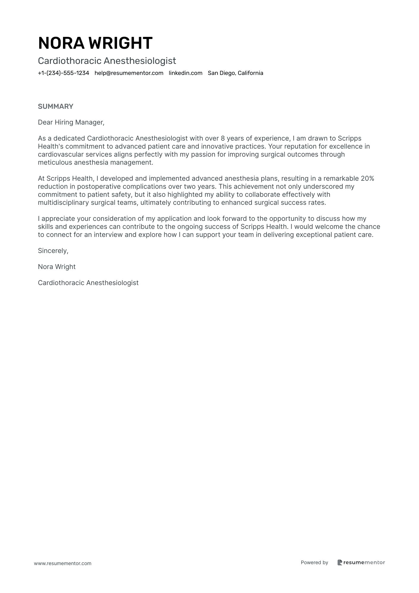Cardiothoracic Anesthesiologist