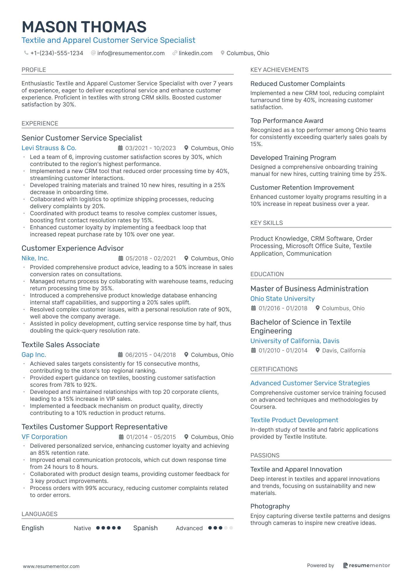 Textile and Apparel Customer Service Specialist