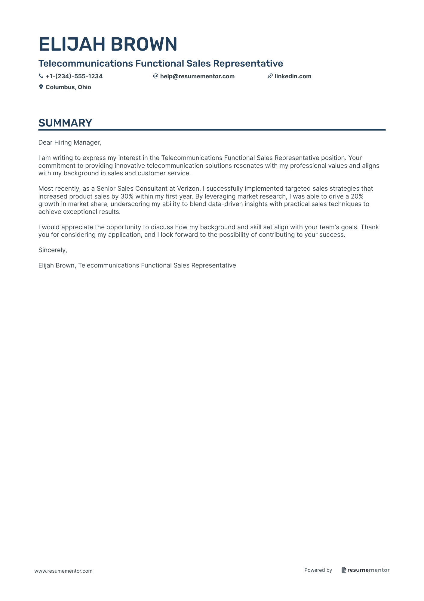 Telecommunications Functional Sales Representative