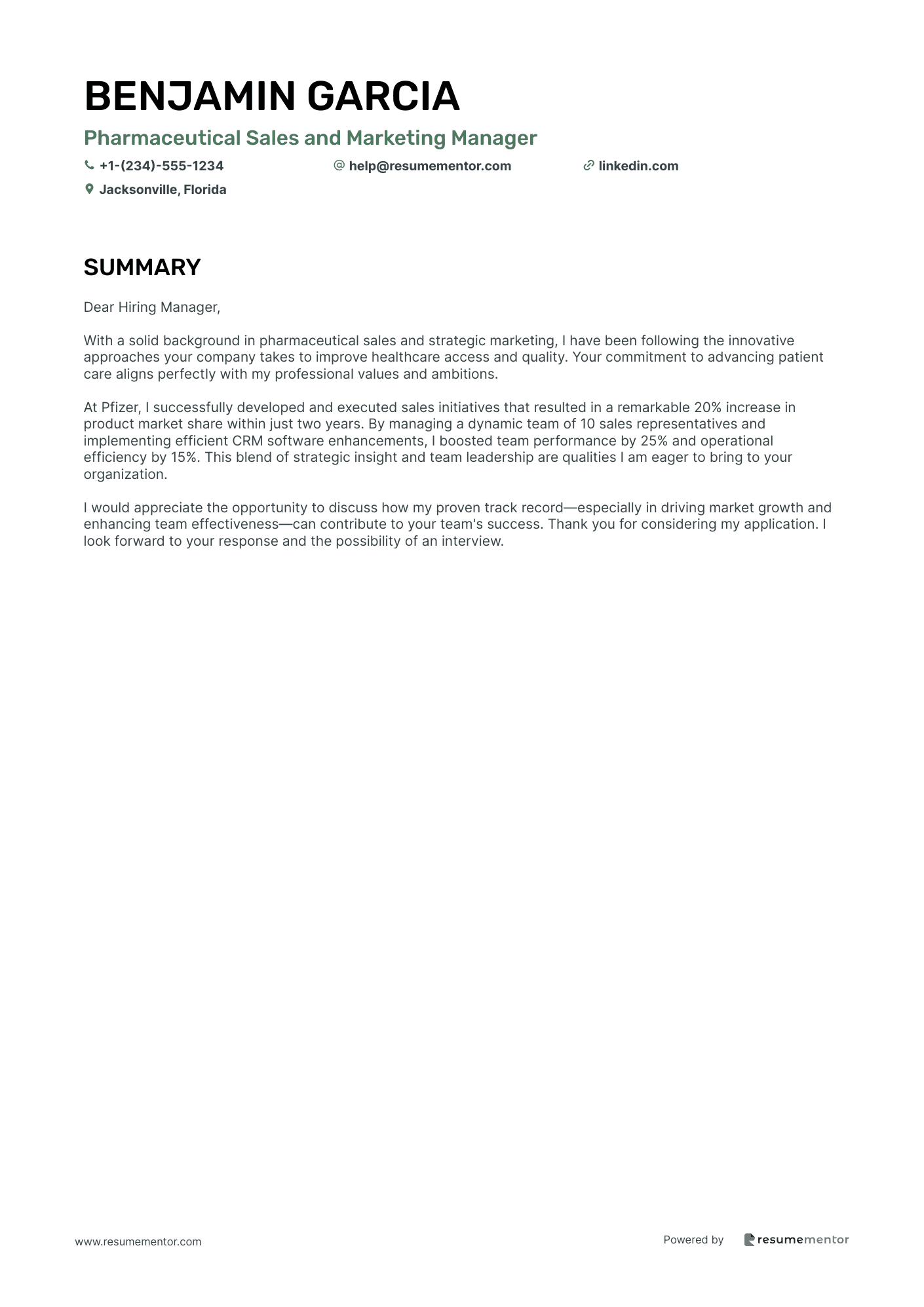 Pharmaceutical Sales and Marketing Manager