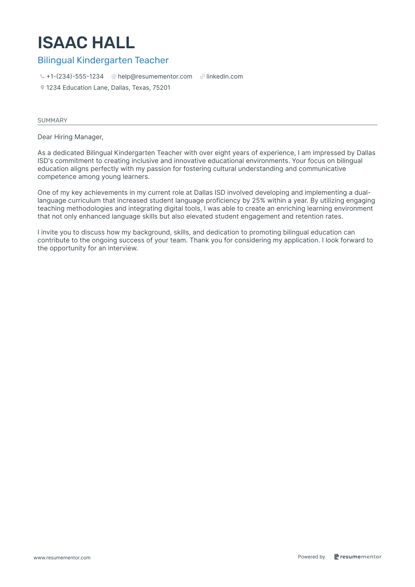 Bilingual Kindergarten Teacher