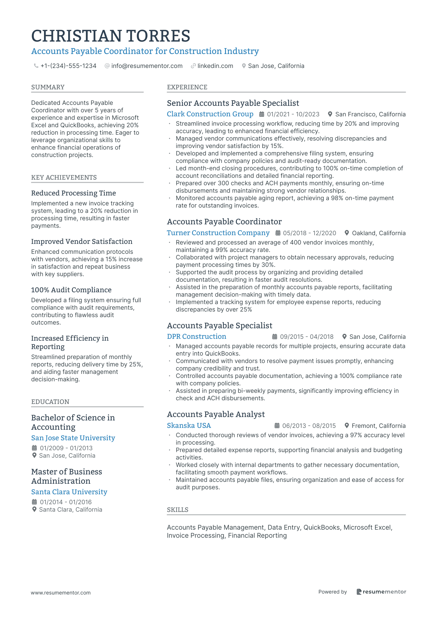 Accounts Payable Coordinator for Construction Industry