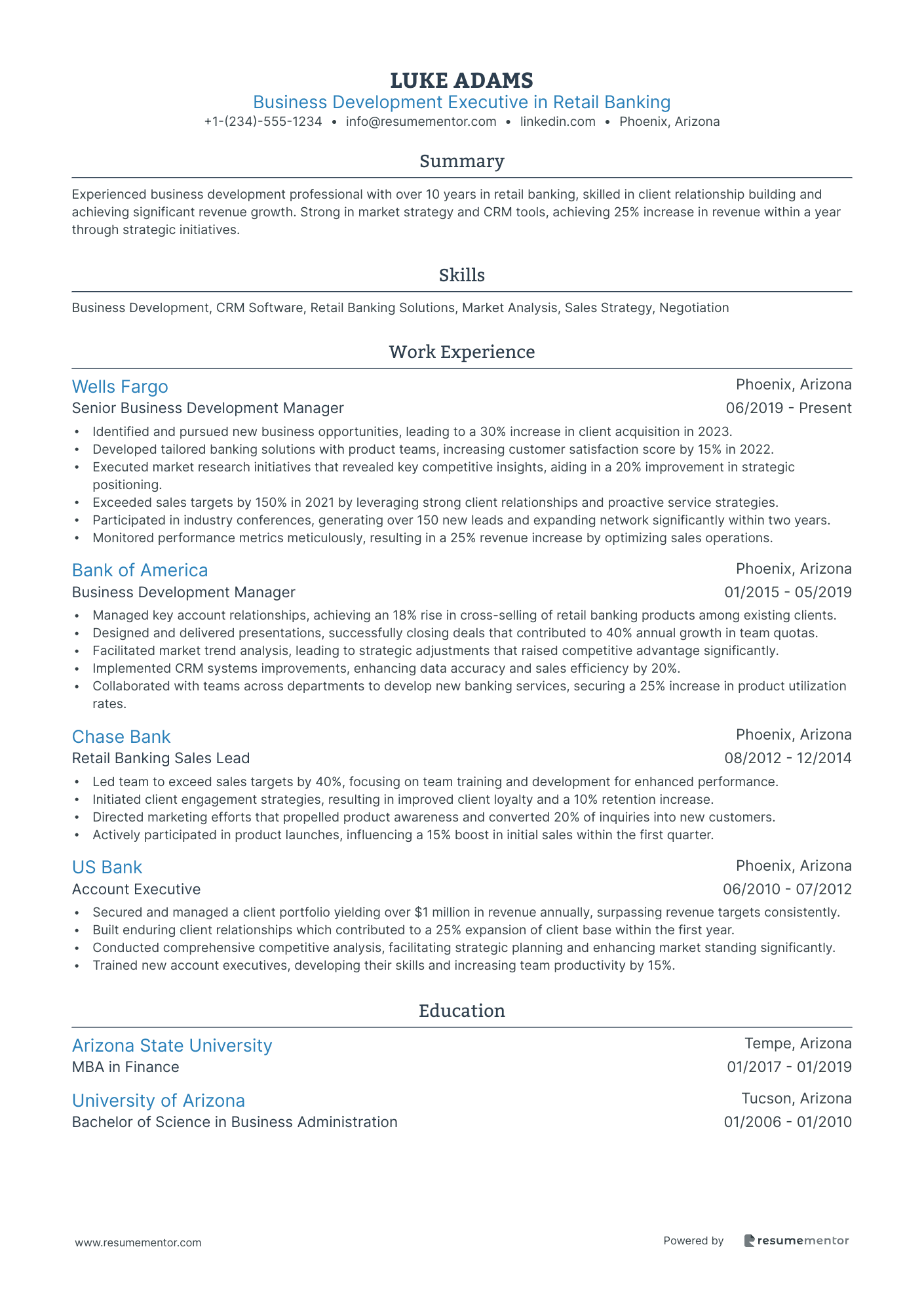 Business Development Executive in Retail Banking