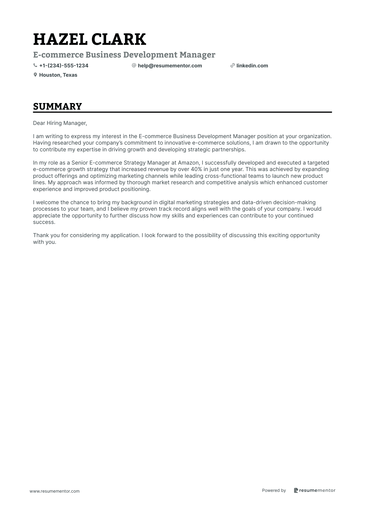 E commerce Business Development Manager