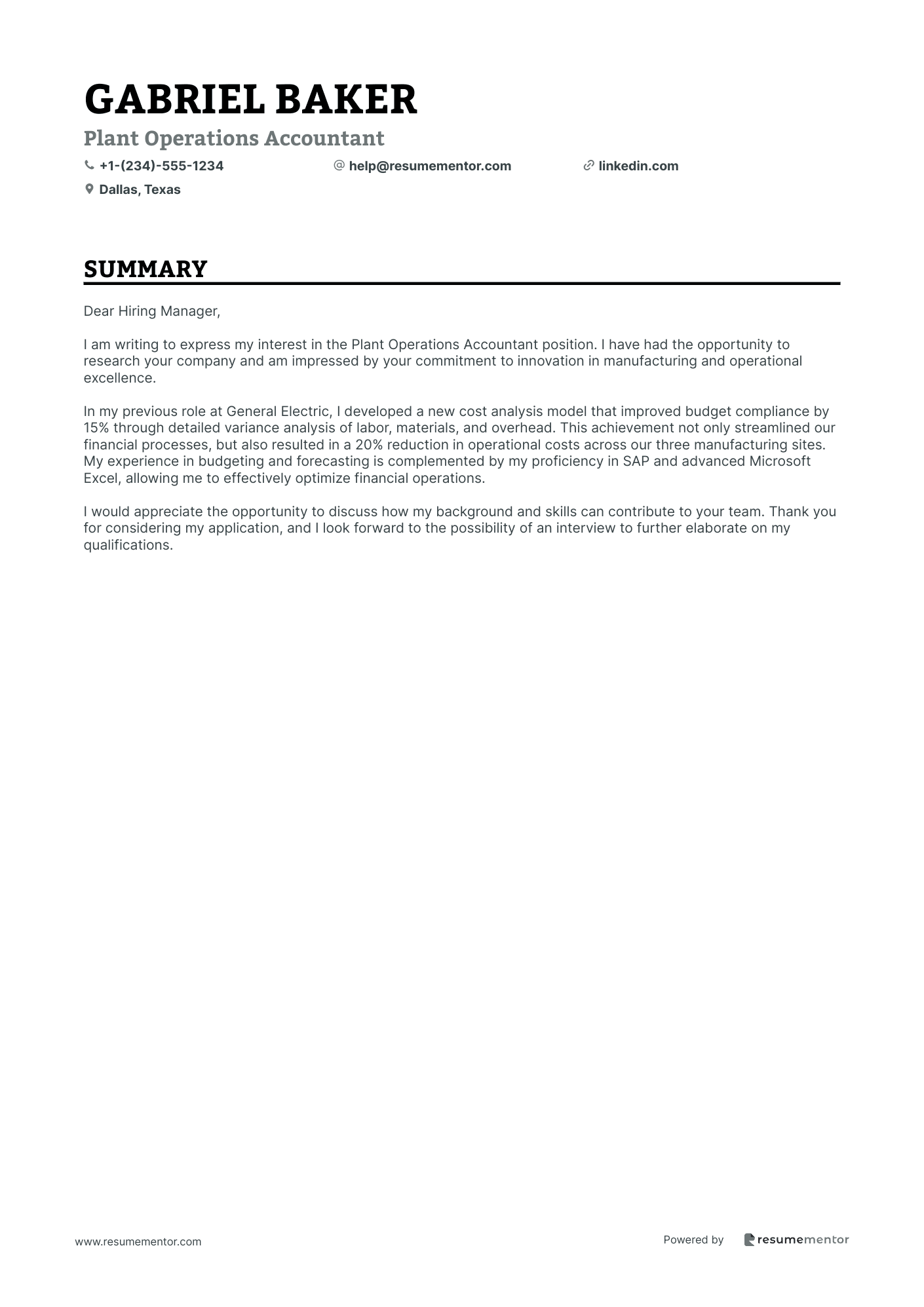 Plant Operations Accountant