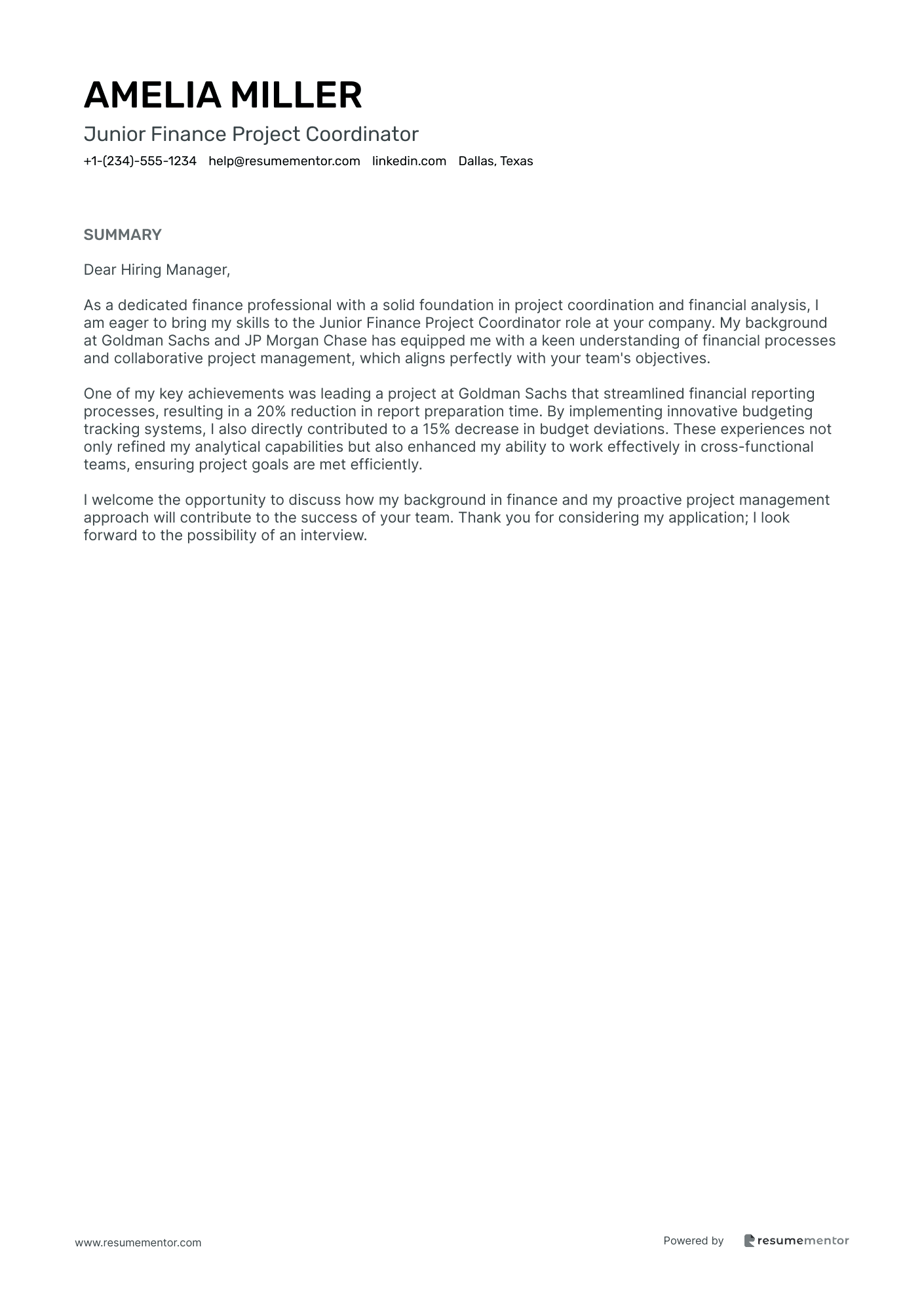 Junior Finance Project Coordinator