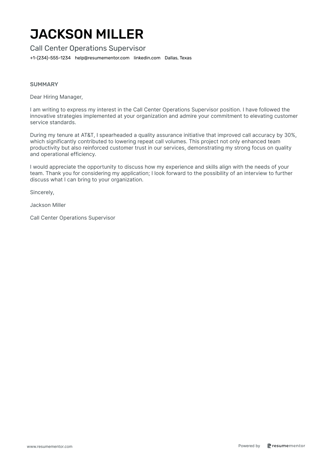 Call Center Operations Supervisor
