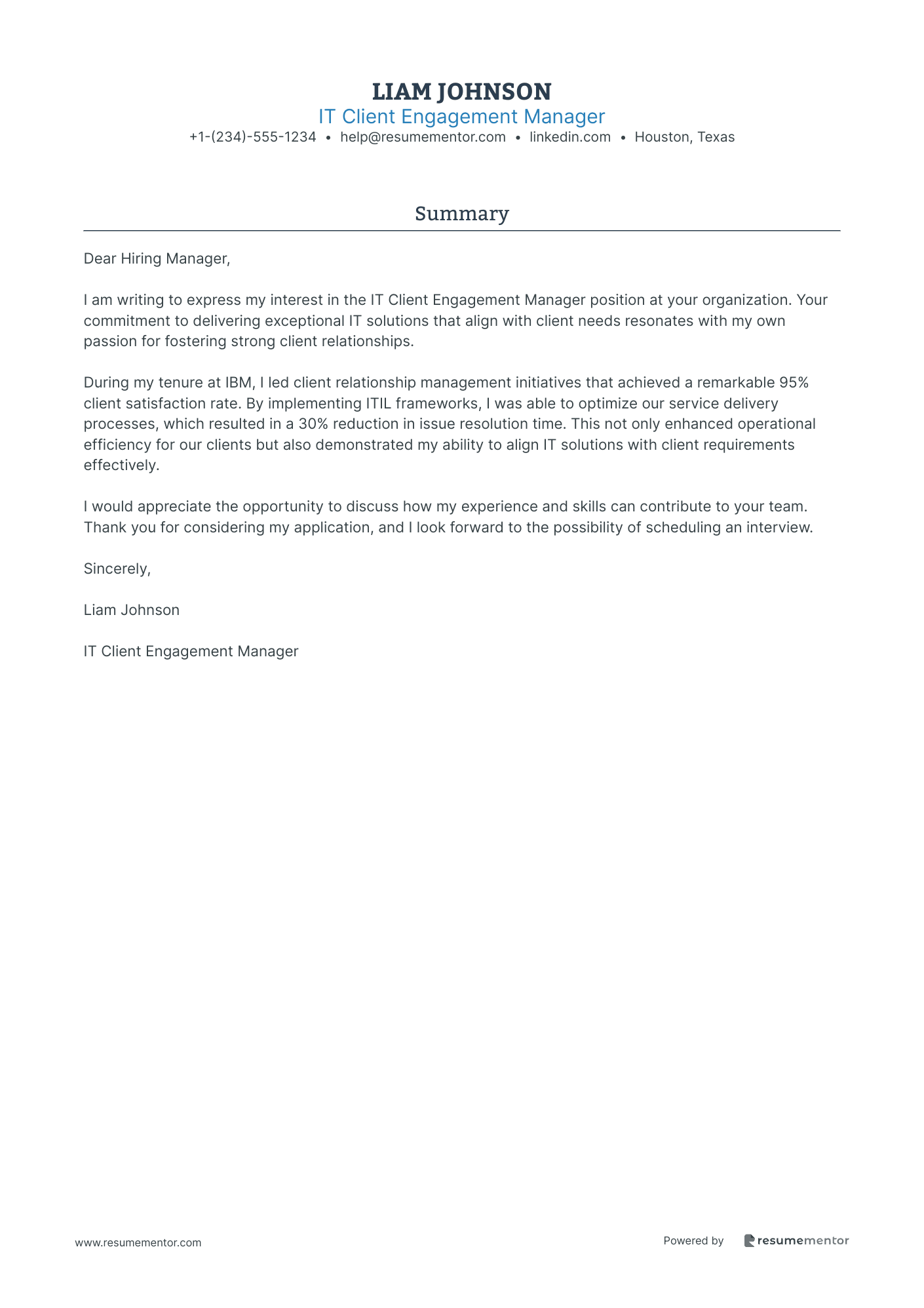 IT Client Engagement Manager