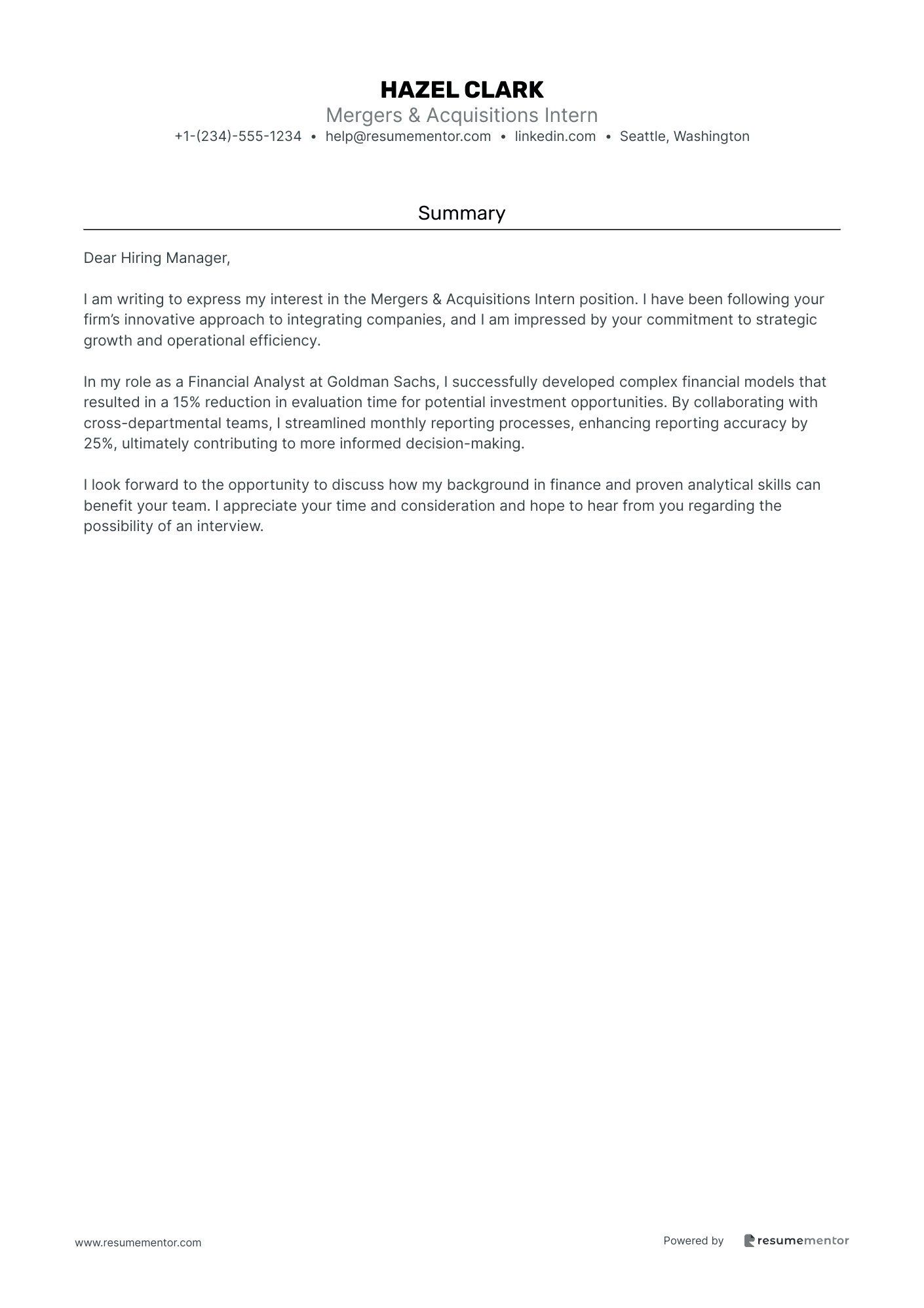 Mergers & Acquisitions Intern