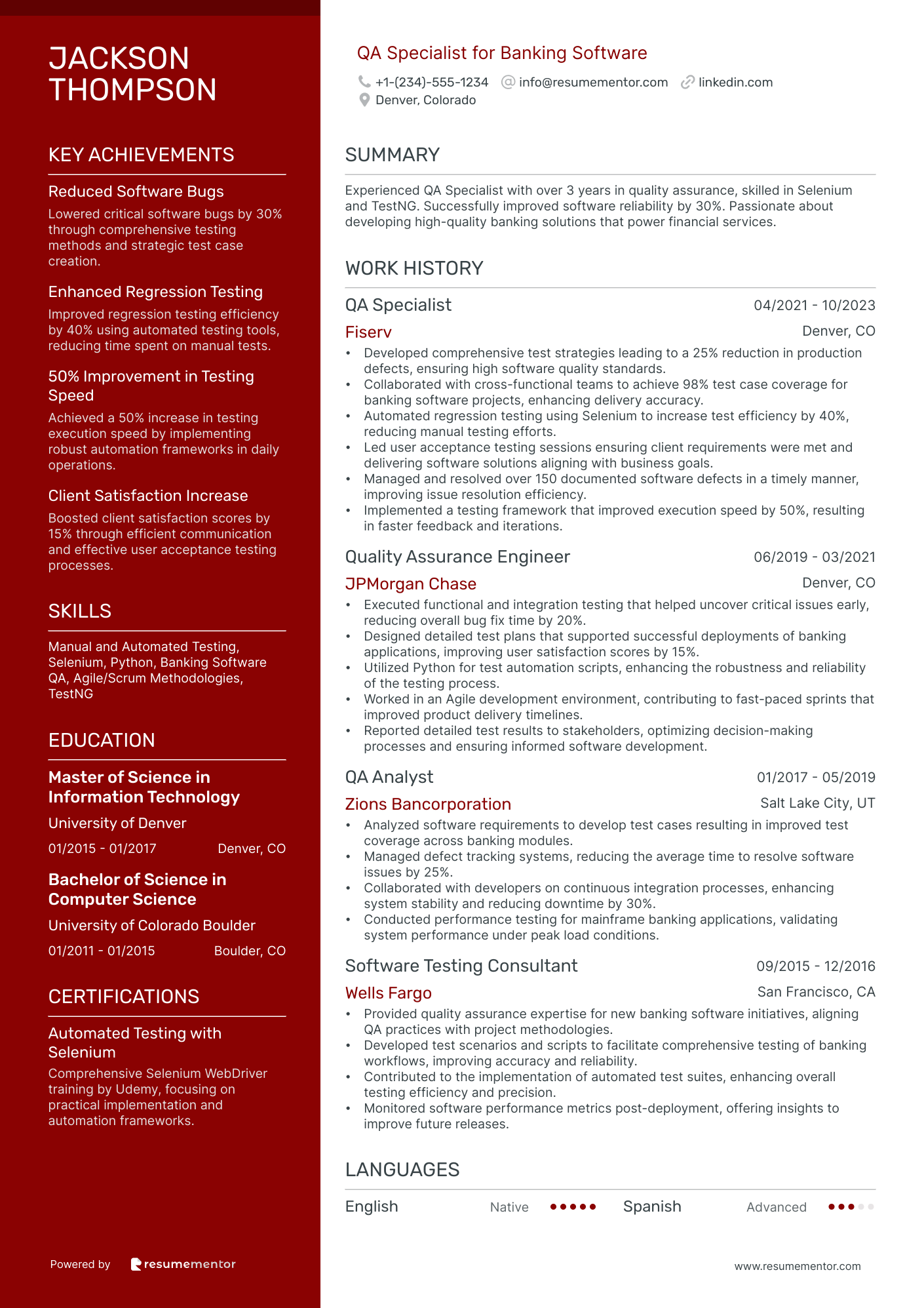 QA Specialist for Banking Software