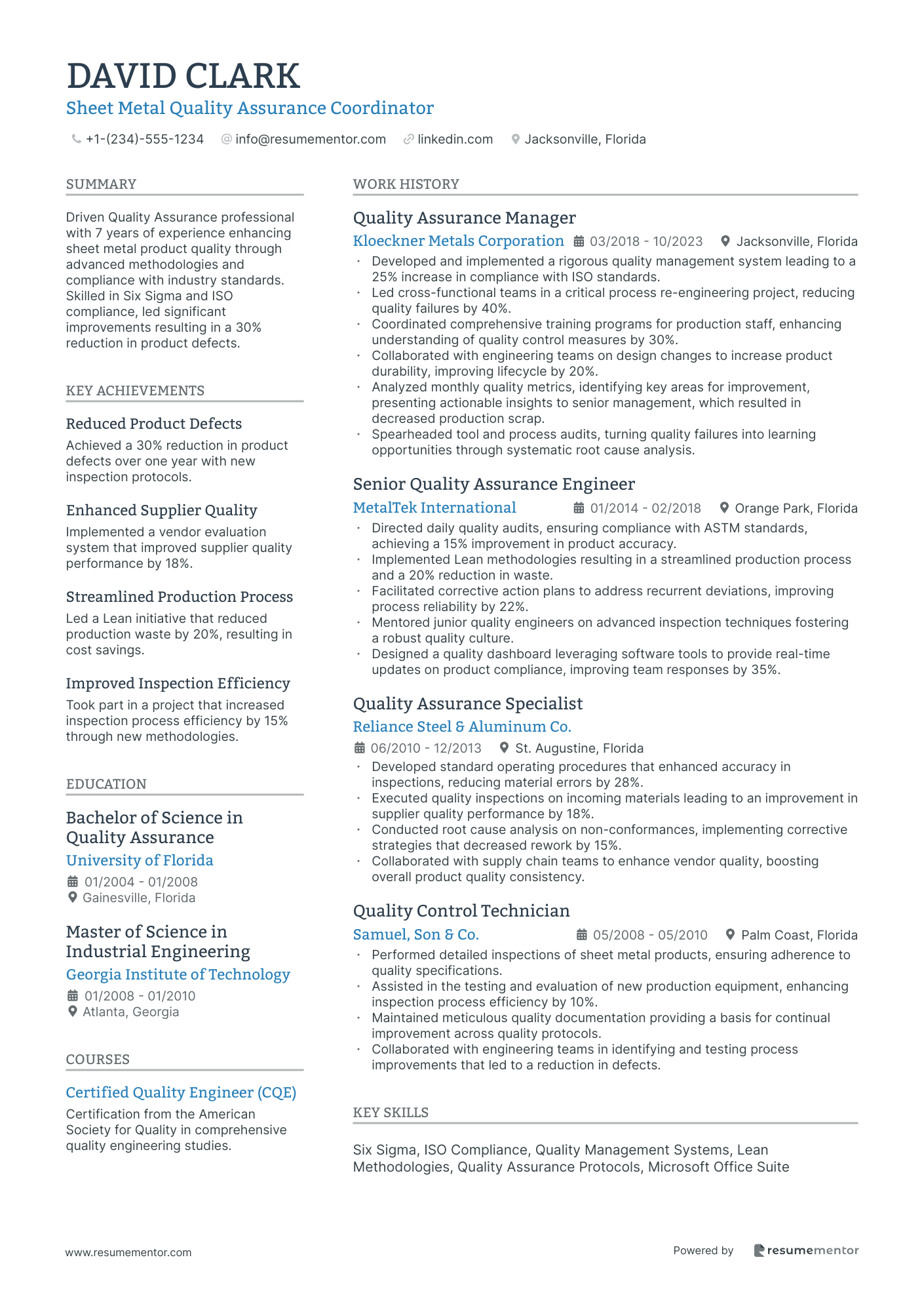 Sheet Metal Quality Assurance Coordinator