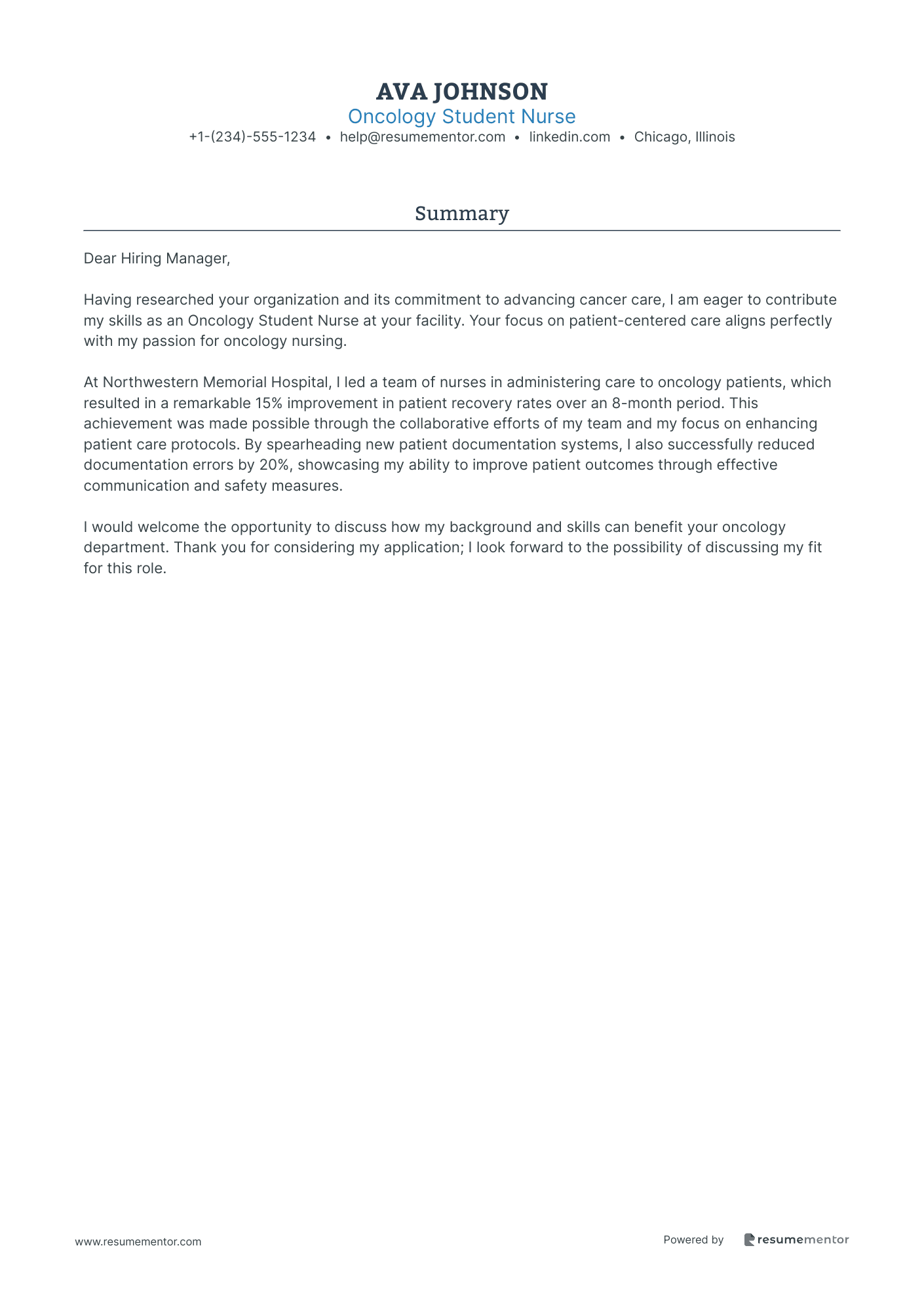 Oncology Student Nurse