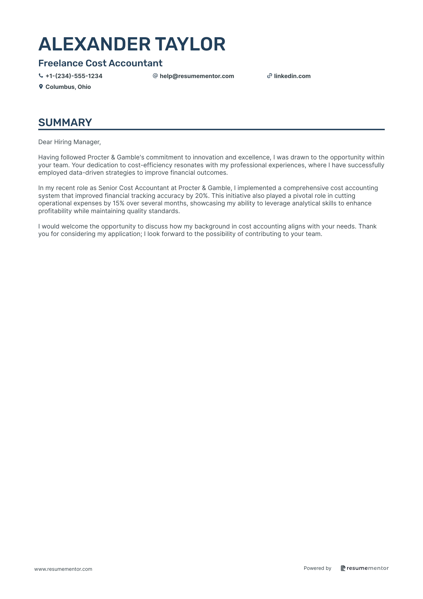 Freelance Cost Accountant