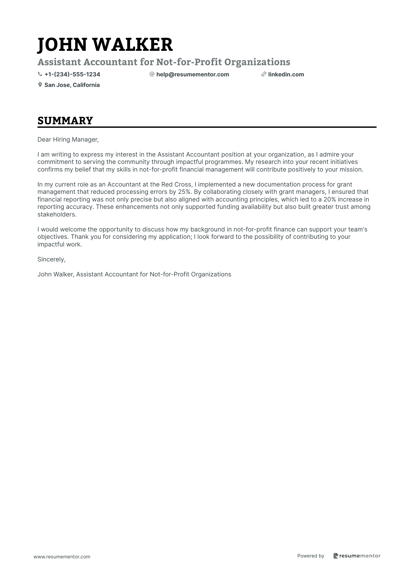 Assistant Accountant for Not for Profit Organizations