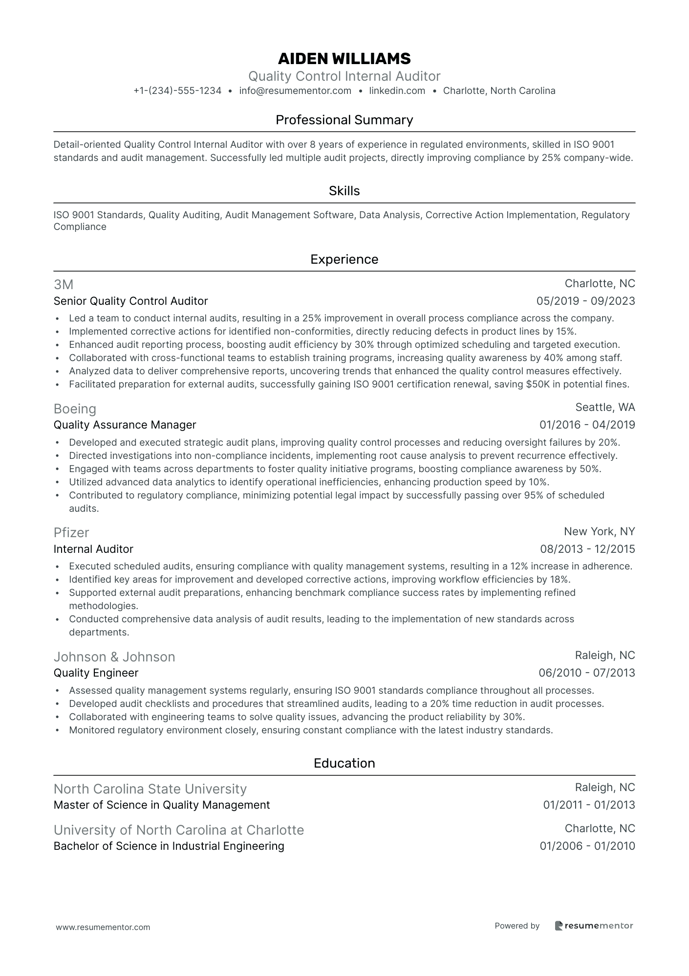Quality Control Internal Auditor