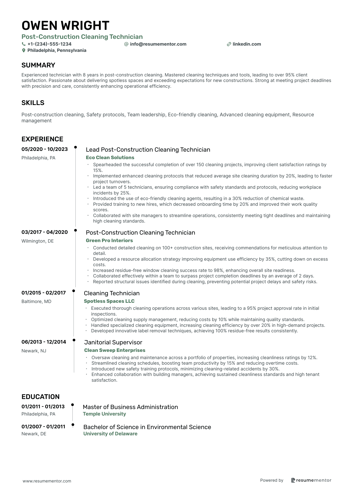 Post Construction Cleaning Technician