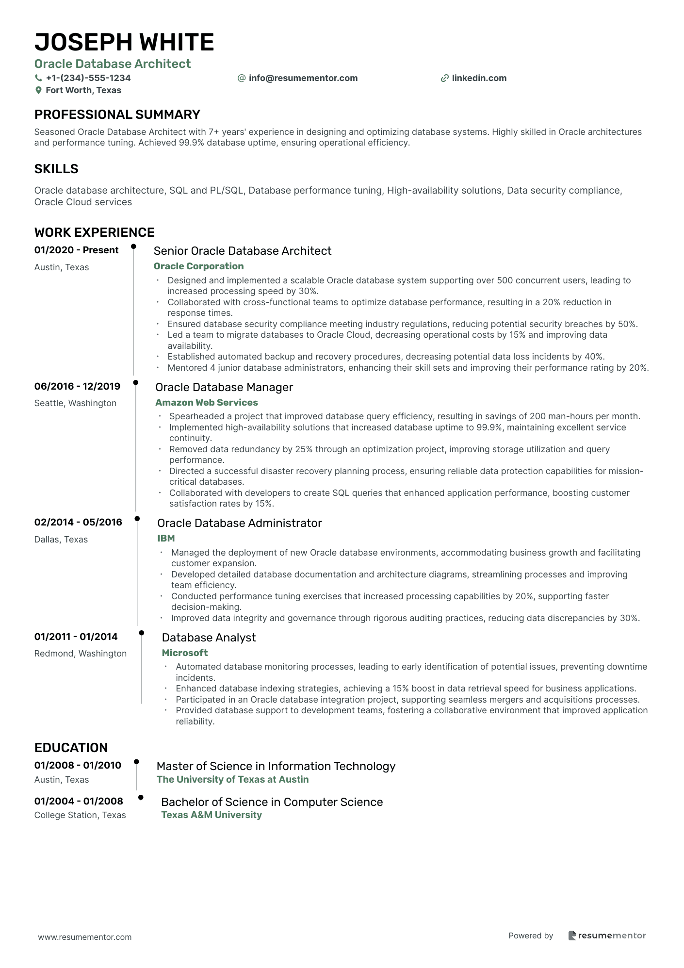 Oracle Database Architect