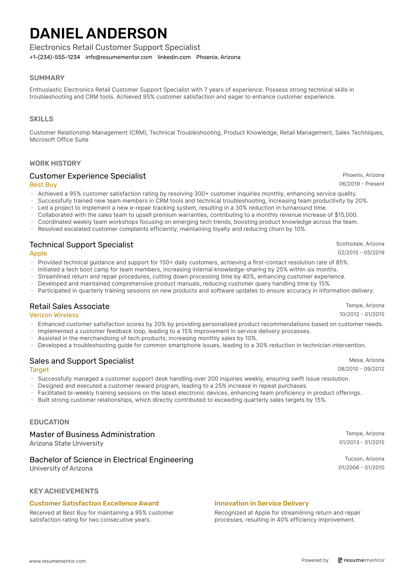 Electronics Retail Customer Support Specialist