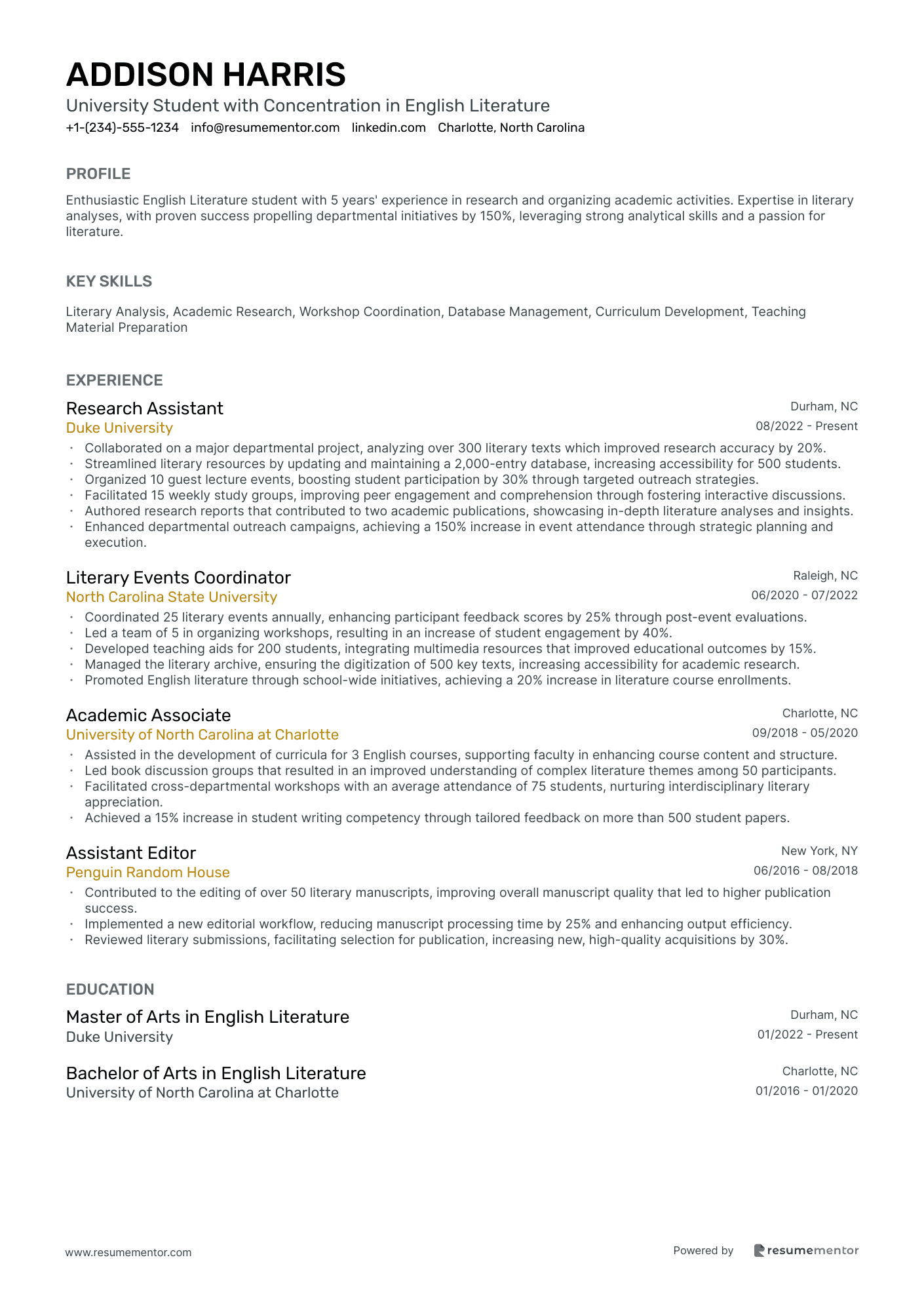 University Student with Concentration in English Literature