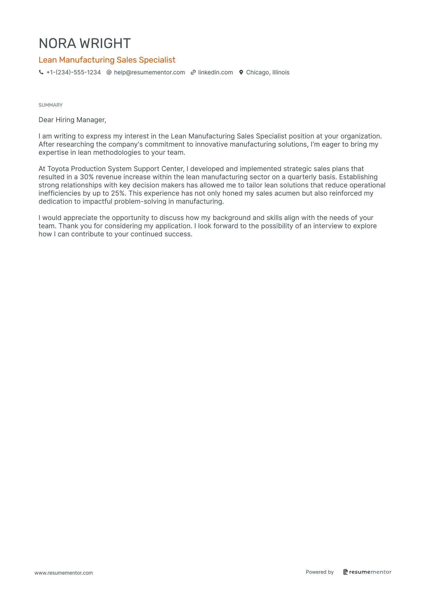 Lean Manufacturing Sales Specialist