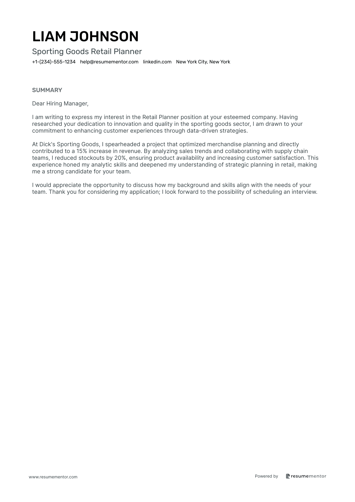 Sporting Goods Retail Planner