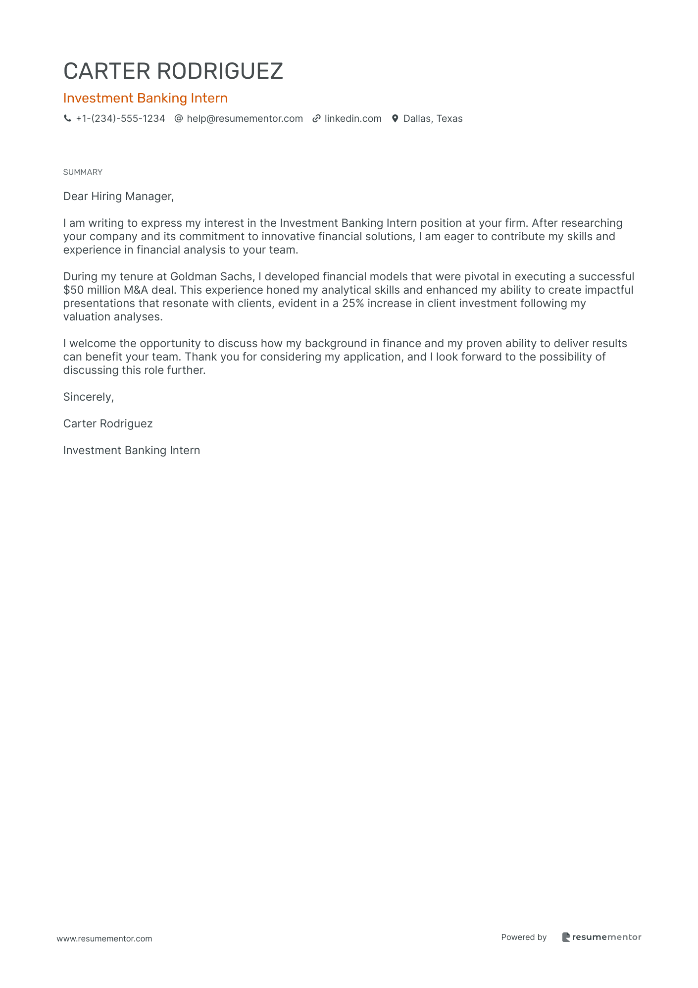 Investment Banking Intern