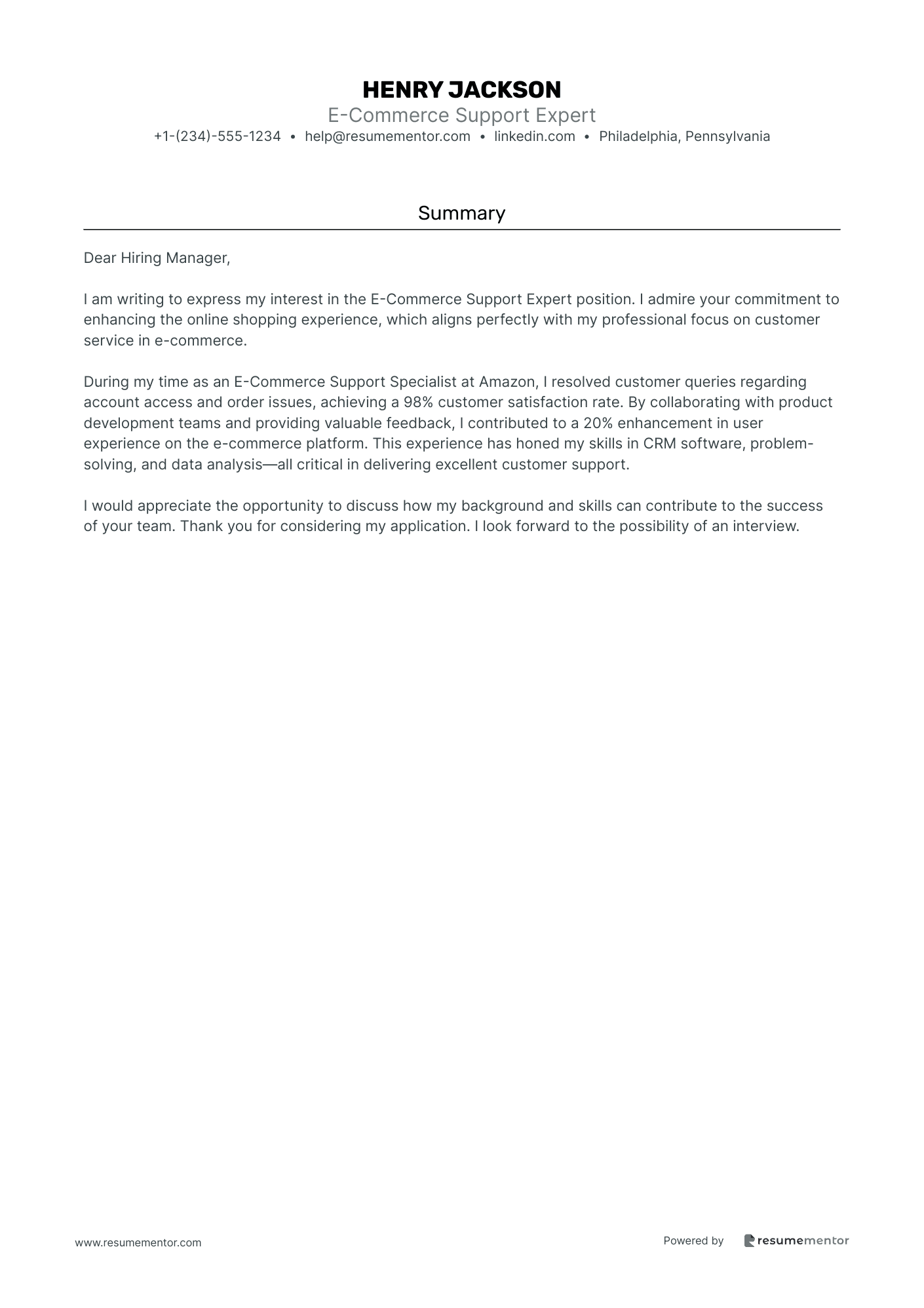 E Commerce Support Expert