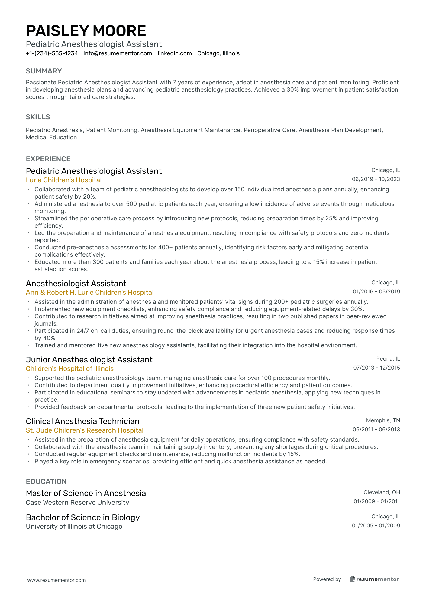 Pediatric Anesthesiologist Assistant