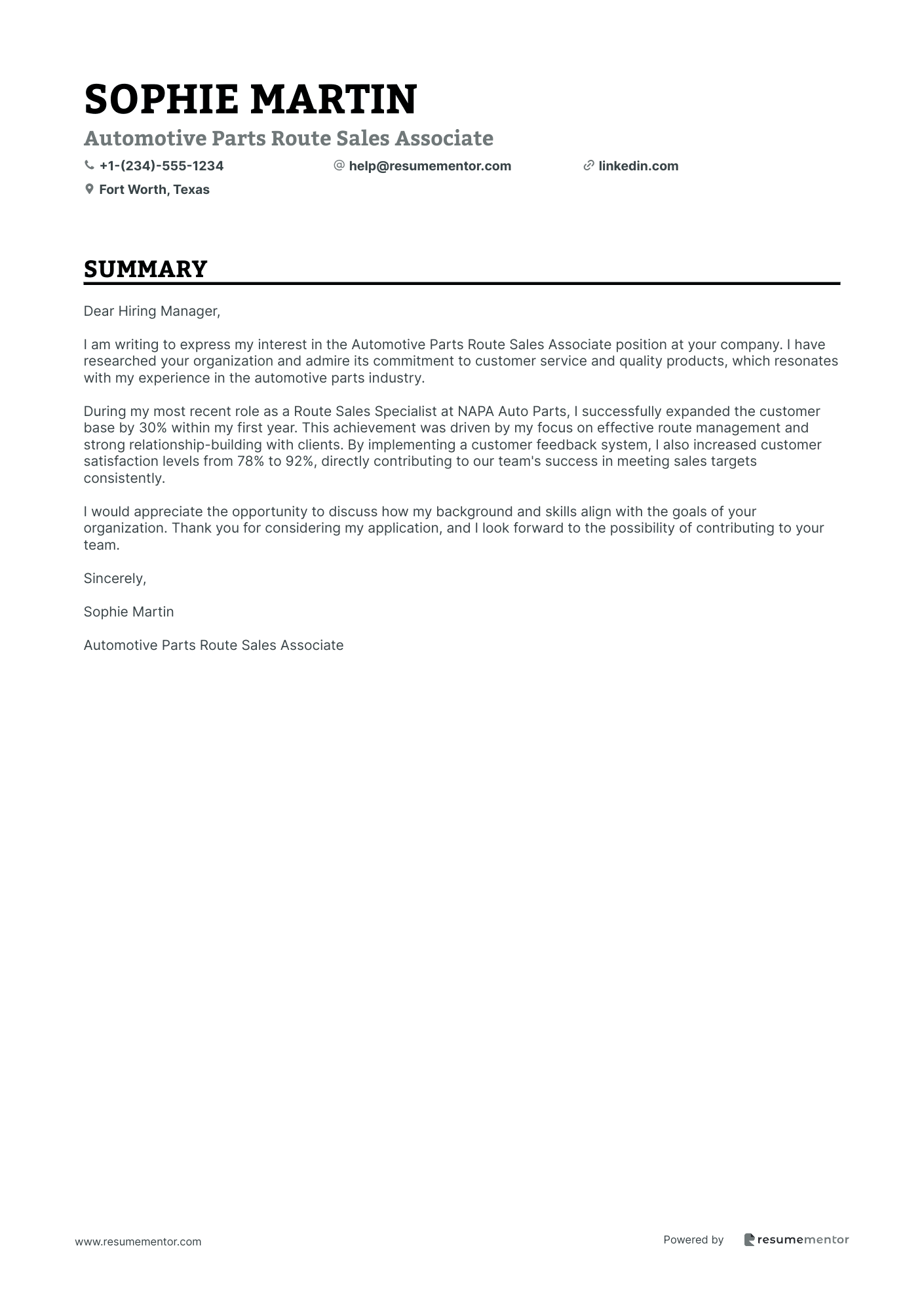 Automotive Parts Route Sales Associate