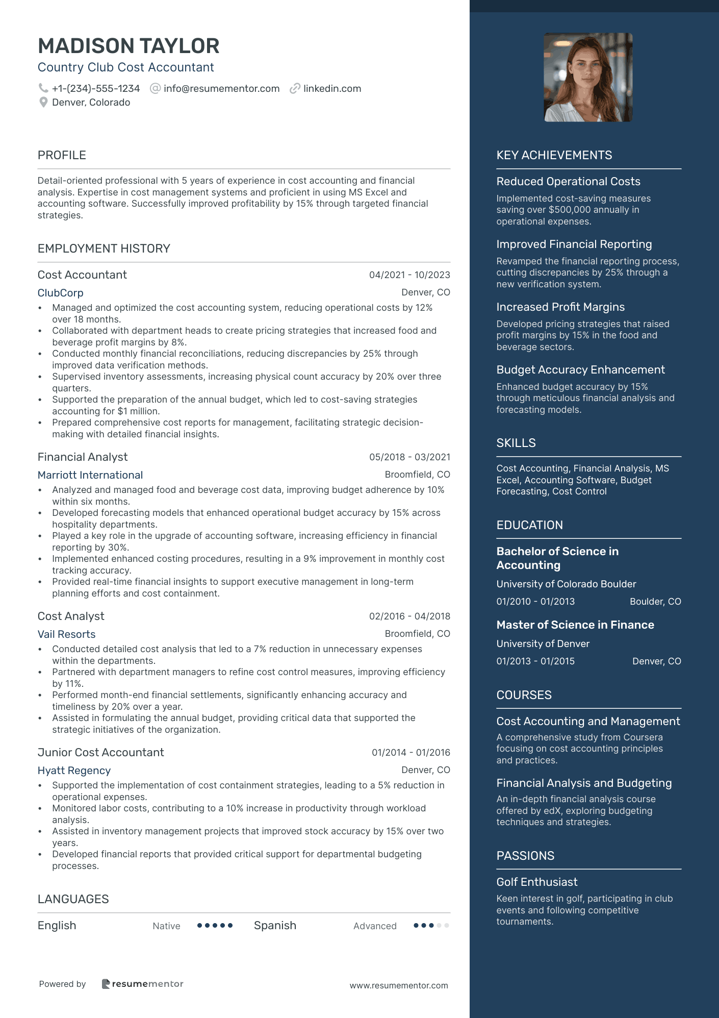 Country Club Cost Accountant