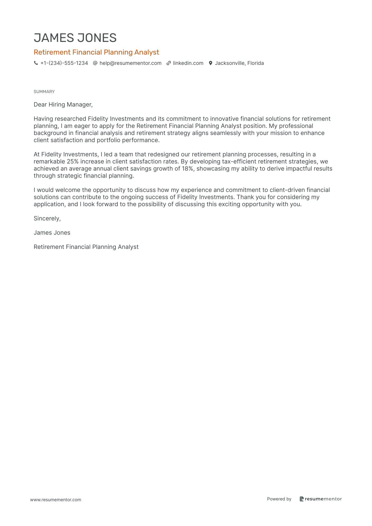Retirement Financial Planning Analyst