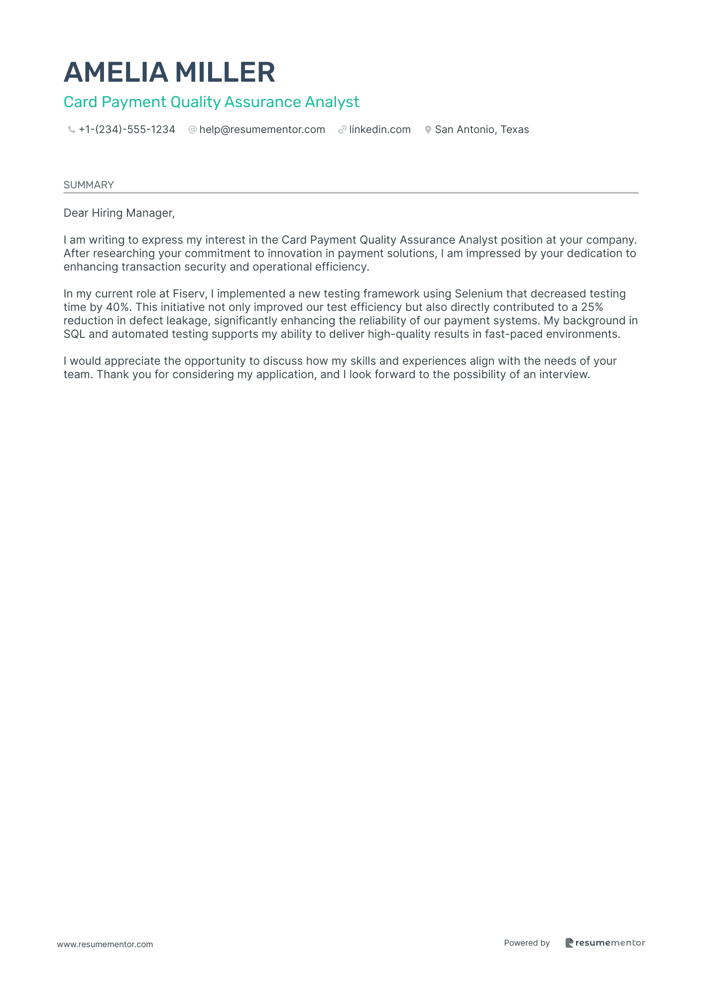Card Payment Quality Assurance Analyst
