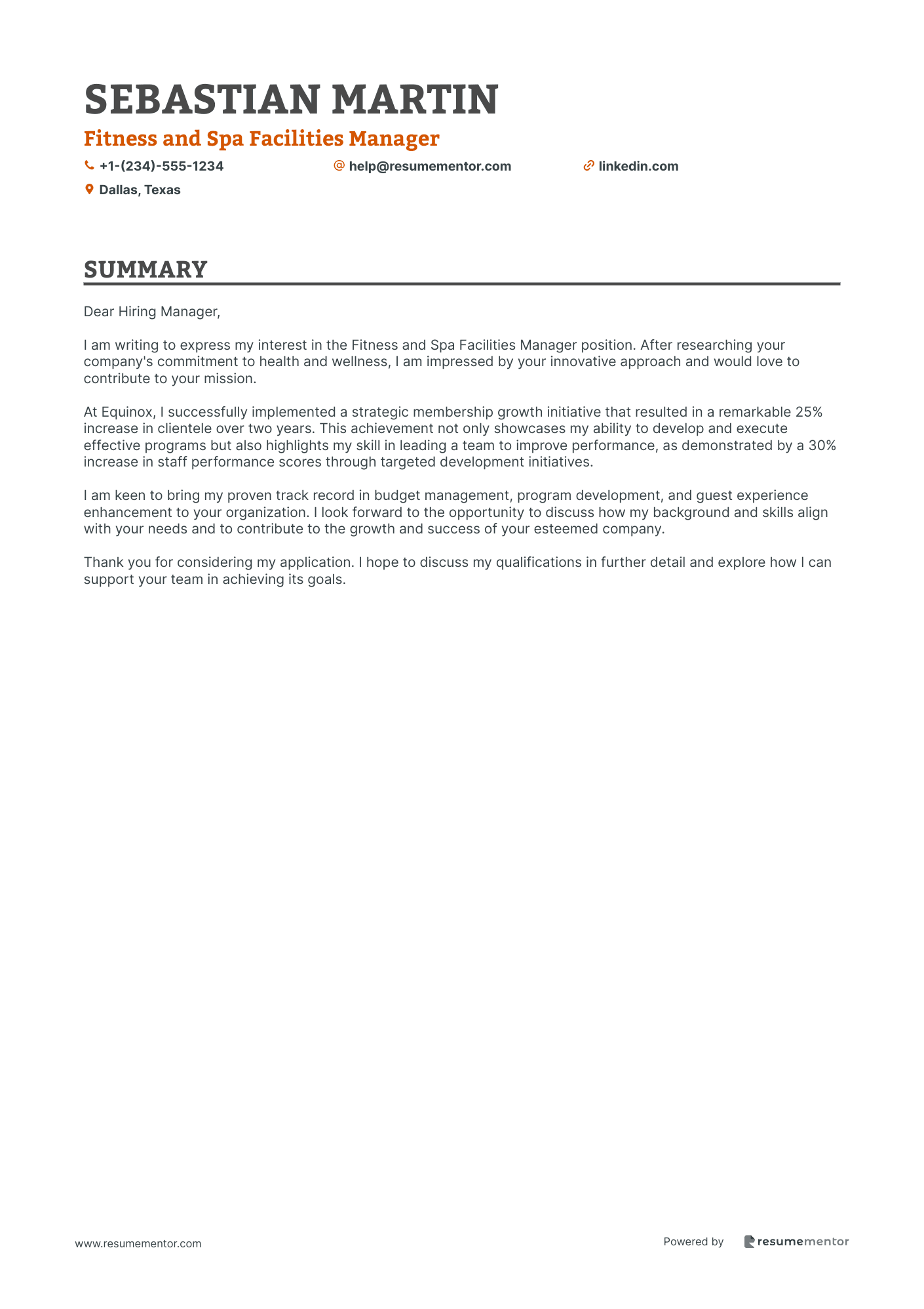 Fitness and Spa Facilities Manager