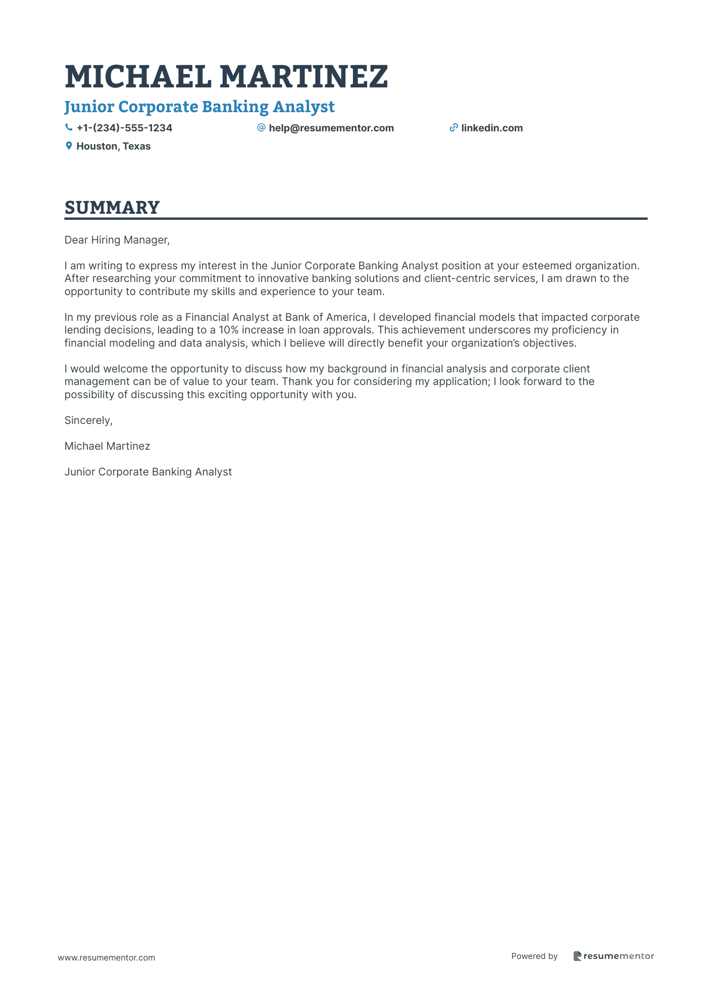 Junior Corporate Banking Analyst