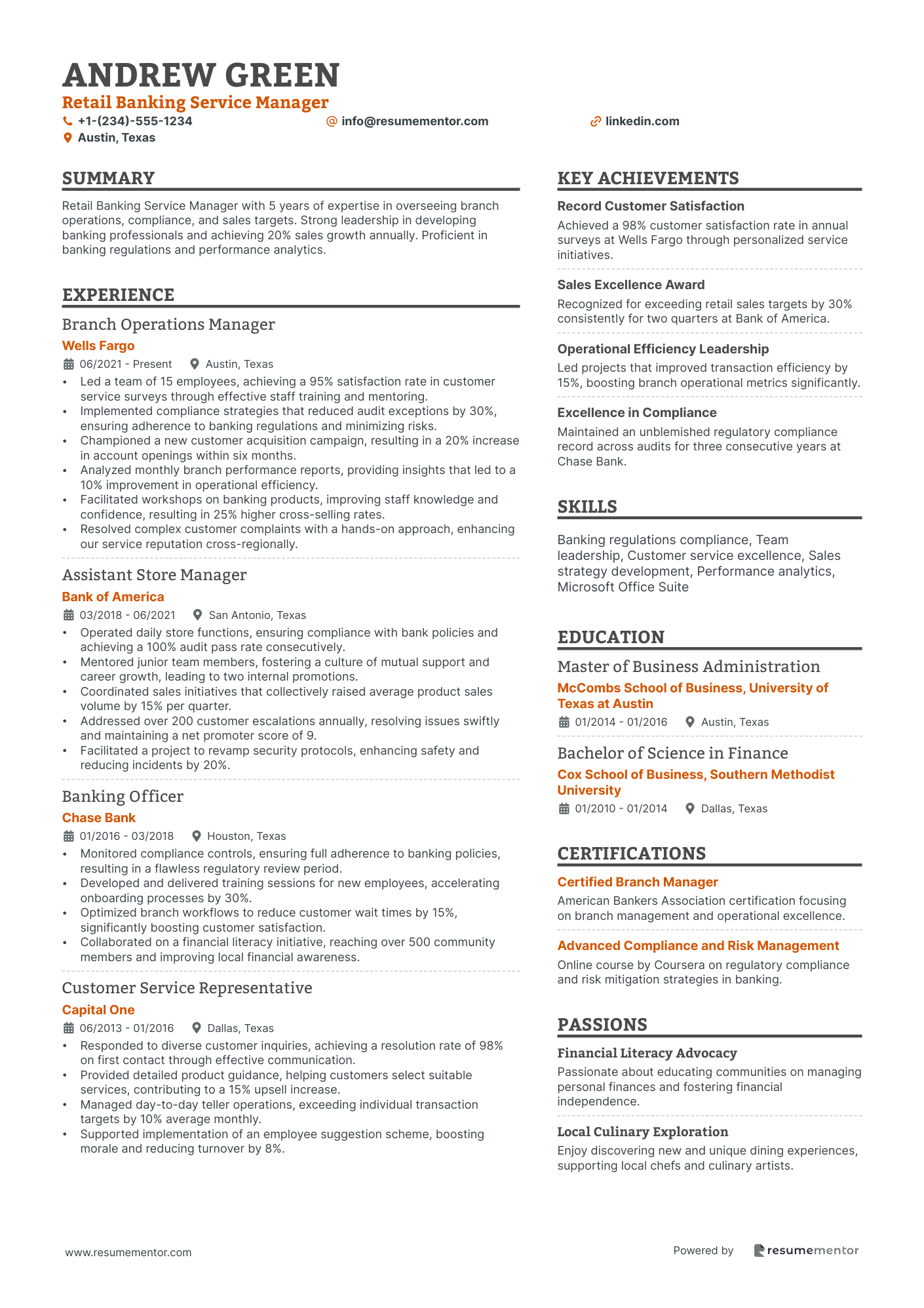 Retail Banking Service Manager