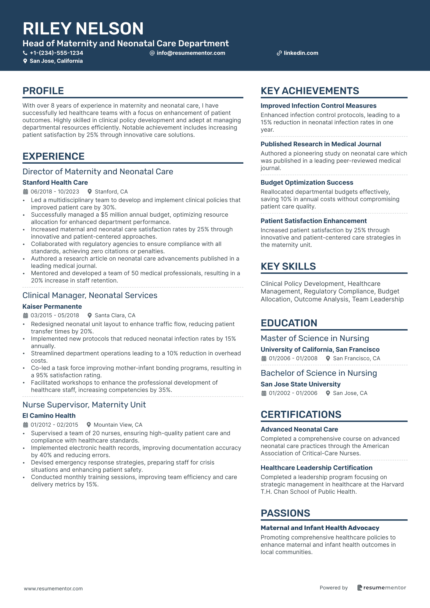 Head of Maternity and Neonatal Care Department