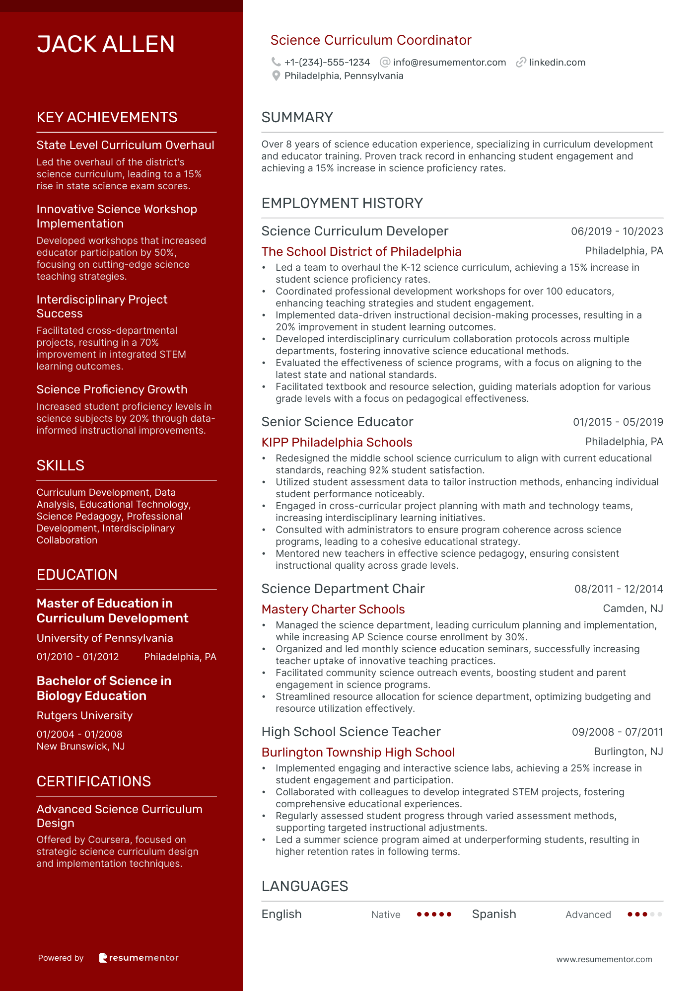 Science Curriculum Coordinator