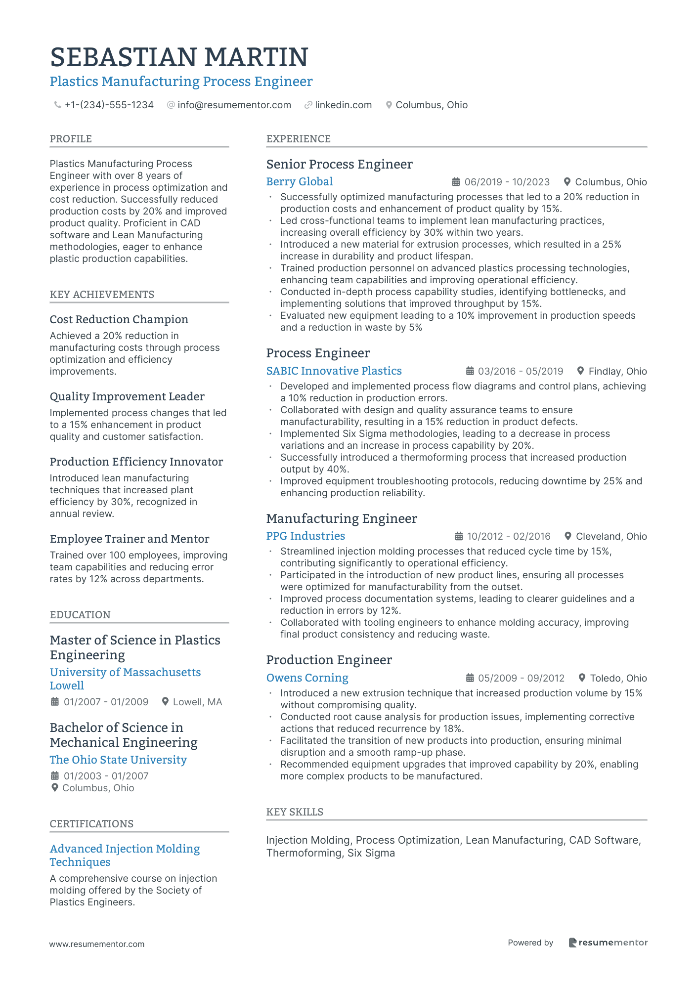 Plastics Manufacturing Process Engineer