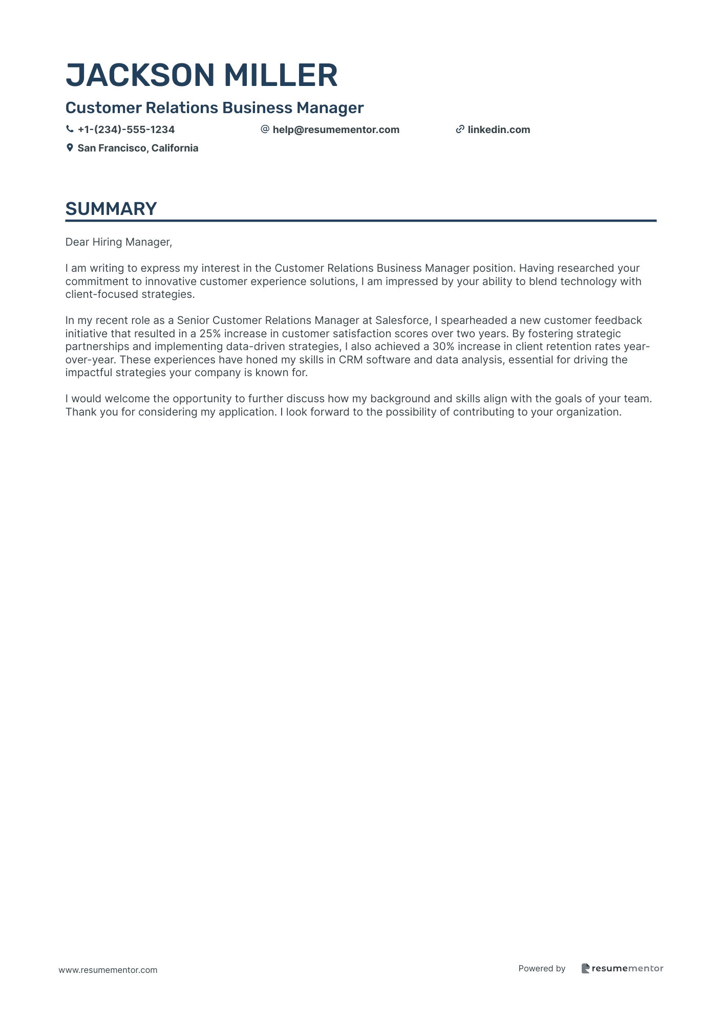Customer Relations Business Manager