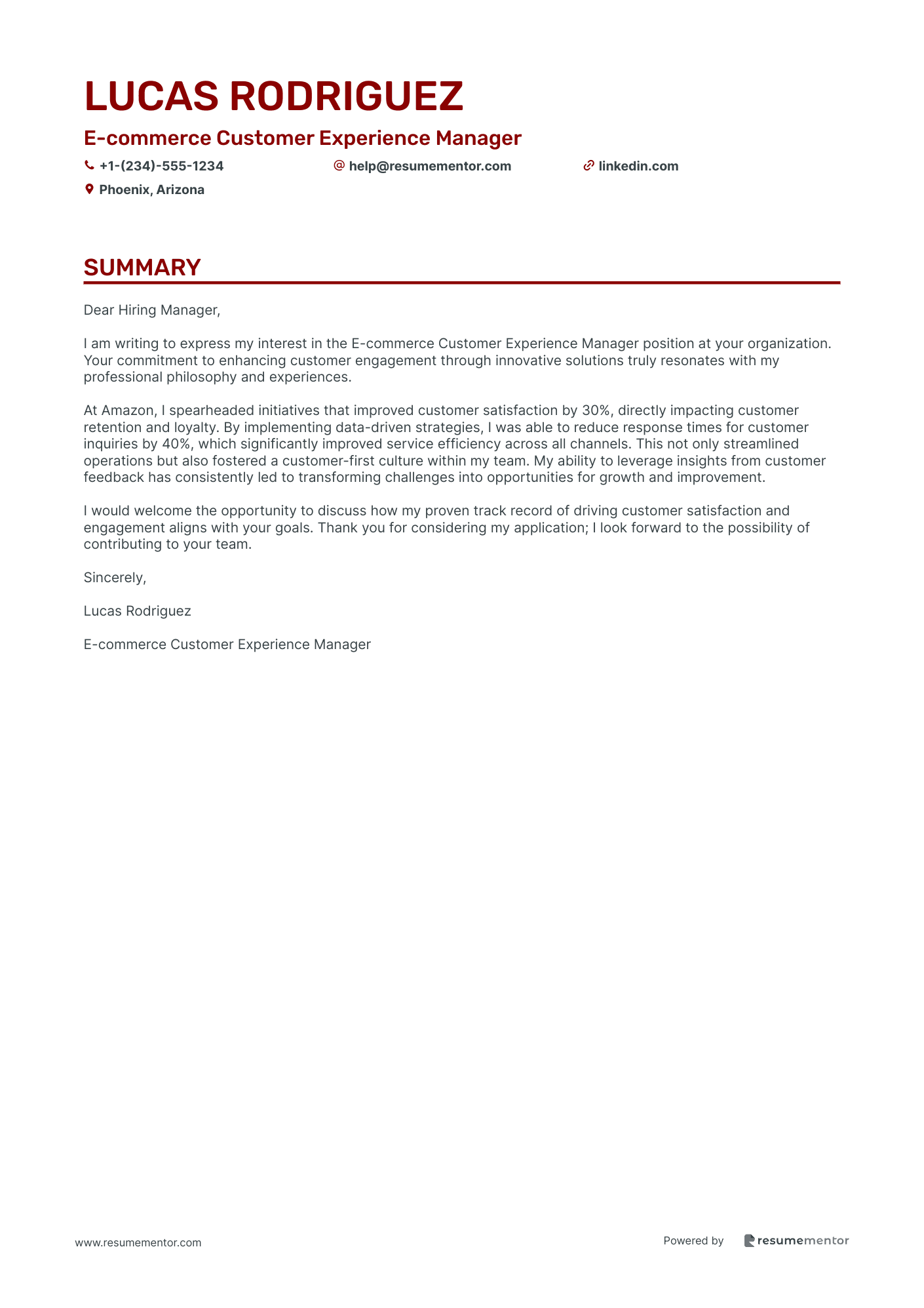 E commerce Customer Experience Manager