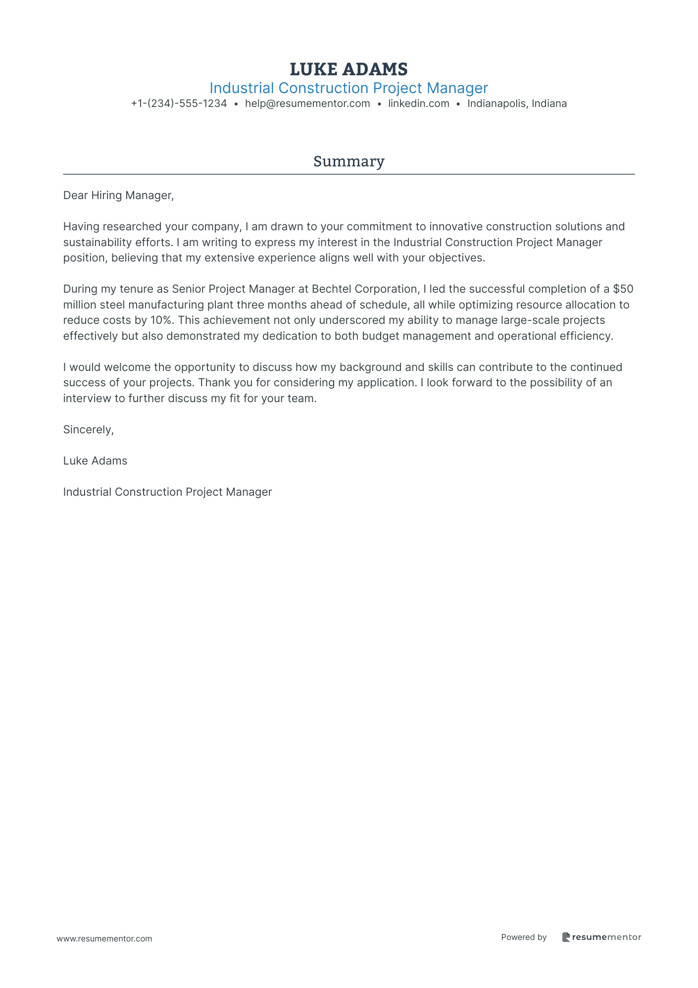 Industrial Construction Project Manager