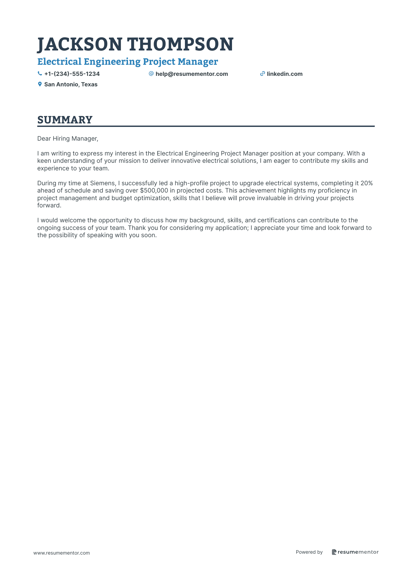 Electrical Engineering Project Manager